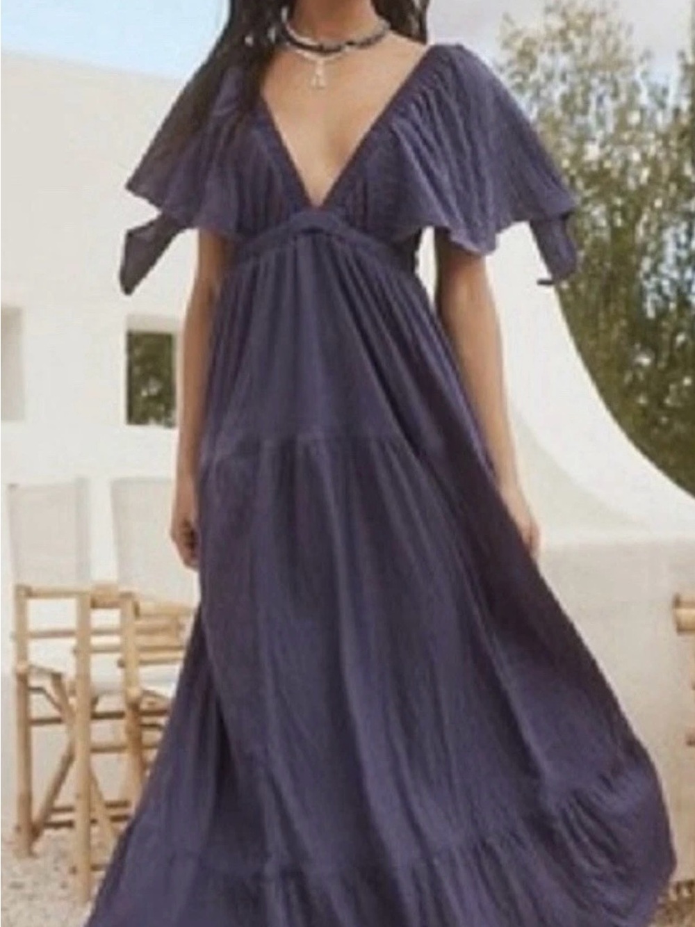 Free People FP Beach Dress Small Petite Maxi La La Ethereal Tiered Boho Purple